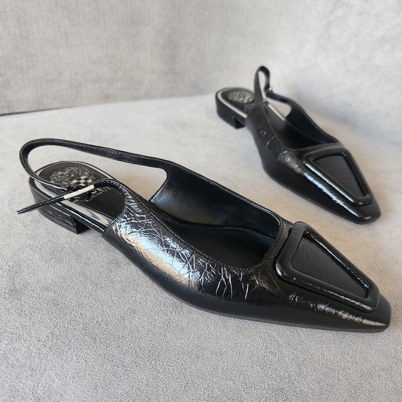 Vince Camuto slingback flats 8 black patent leather Savy pointed toe new $120 - Picture 1 of 14